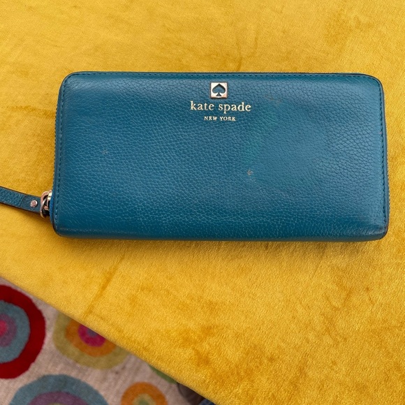 kate spade Handbags - Kate Spade Turquoise Leather Zippered Wallet 4” x 8”